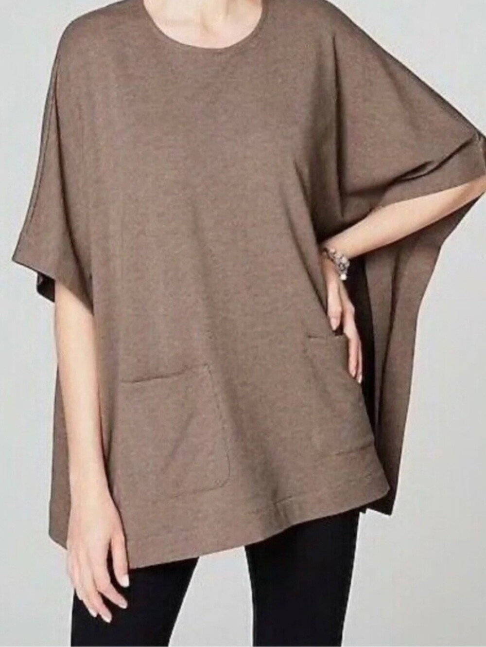 J. Jill Pure Jill Poncho Top Sz XS/S Driftwood Tan Pima Cotton Blend Pockets